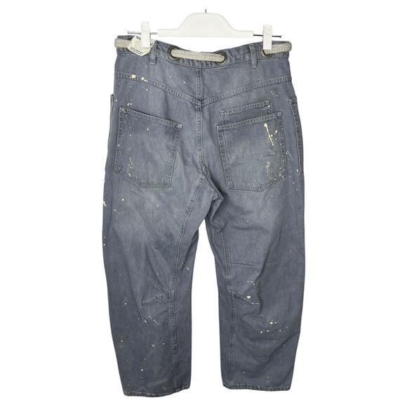 We The Free Women's Barrel Jeans 27 Moxie Gray Pull On Low Slung Paint Splatter - Picture 3 of 10